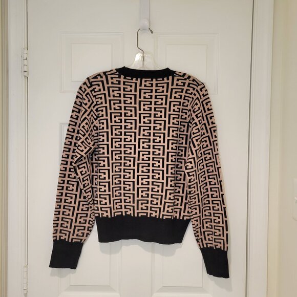 Geometric Design SWEATER Blk&Tan SZ M - Picture 8 of 8